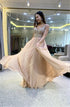 A Line Spaghetti Straps Champagne Chiffon Prom Dress with Beading LBQ3288